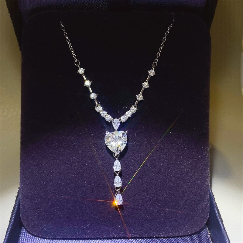 925 Silver Heart Moissanite Necklace for Women, U-Shape Drop Pendant Chain Necklace for Wedding, Evening Dress & Layered Neckline Styling product image