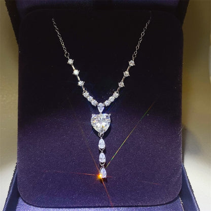 925 Silver Heart Moissanite Necklace for Women, U-Shape Drop Pendant Chain Necklace for Wedding, Evening Dress & Layered Neckline Styling