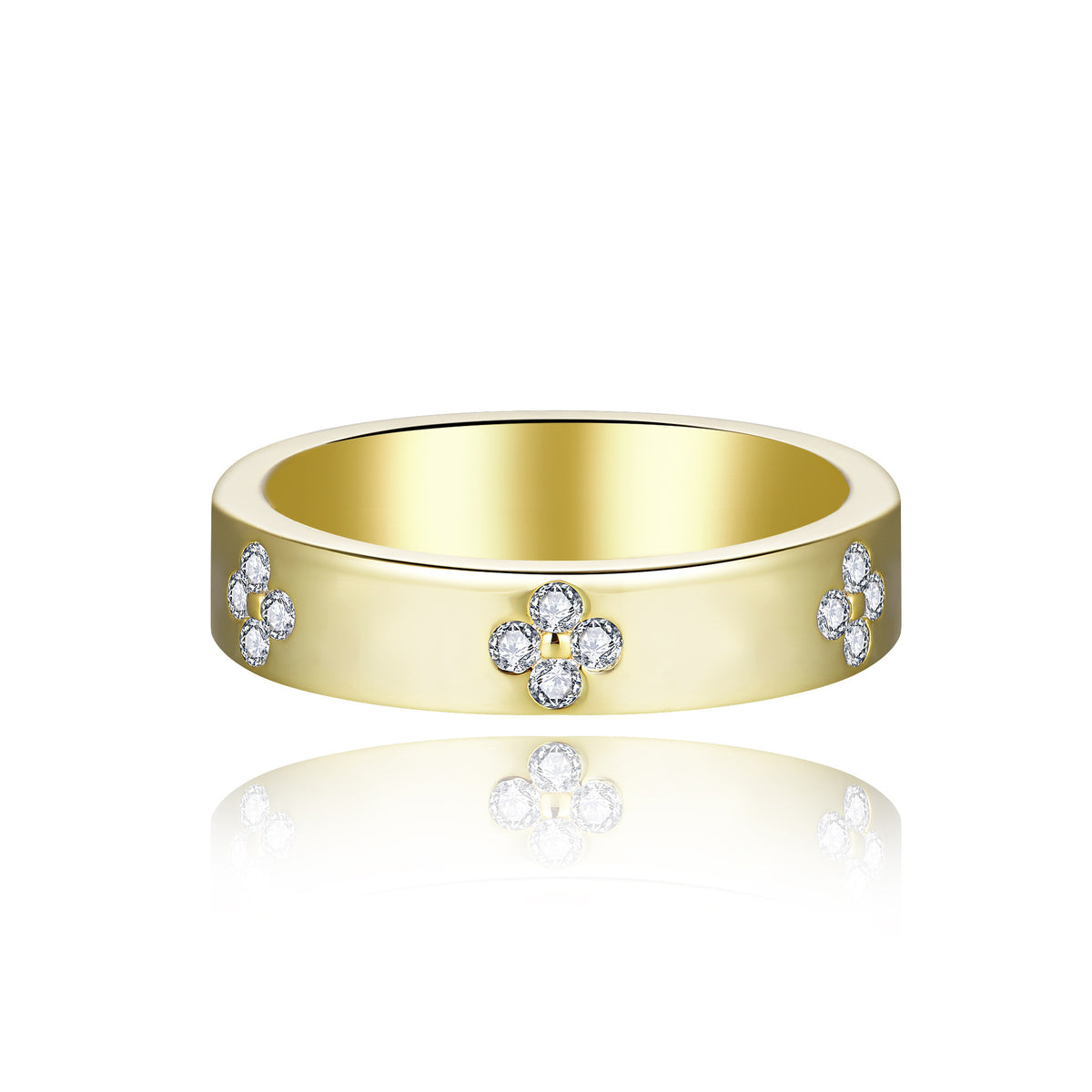 Moissanite Four-Leaf Clover Ring, 18K Gold Plated S925 Silver Stackable Wedding Band for Women product image