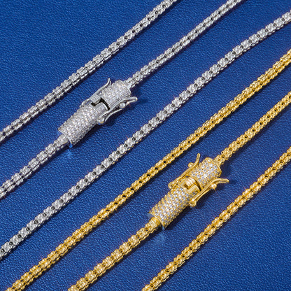 2.5 mm Round CZ Link with Dragon Clasp Hip Hop Necklace or Bracelet with Copper Base - CHA459