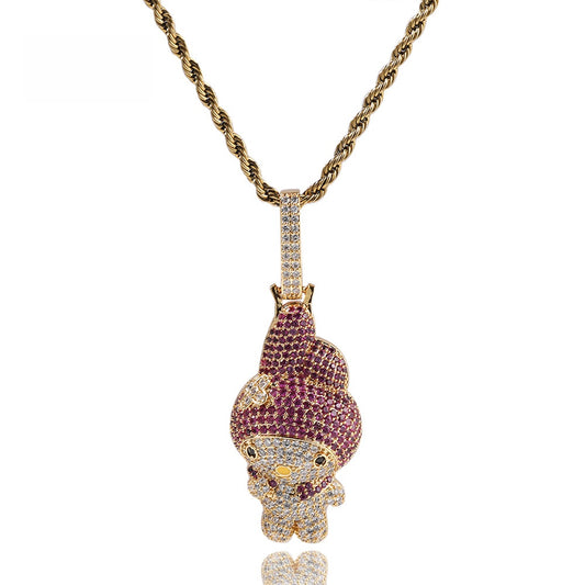 Cute Cartoon Pendant Necklace for Women with Cubic Zirconia, Gold Plated or Silver Plated Twisted Chain, Trendy Aesthetic Jewelry 2026