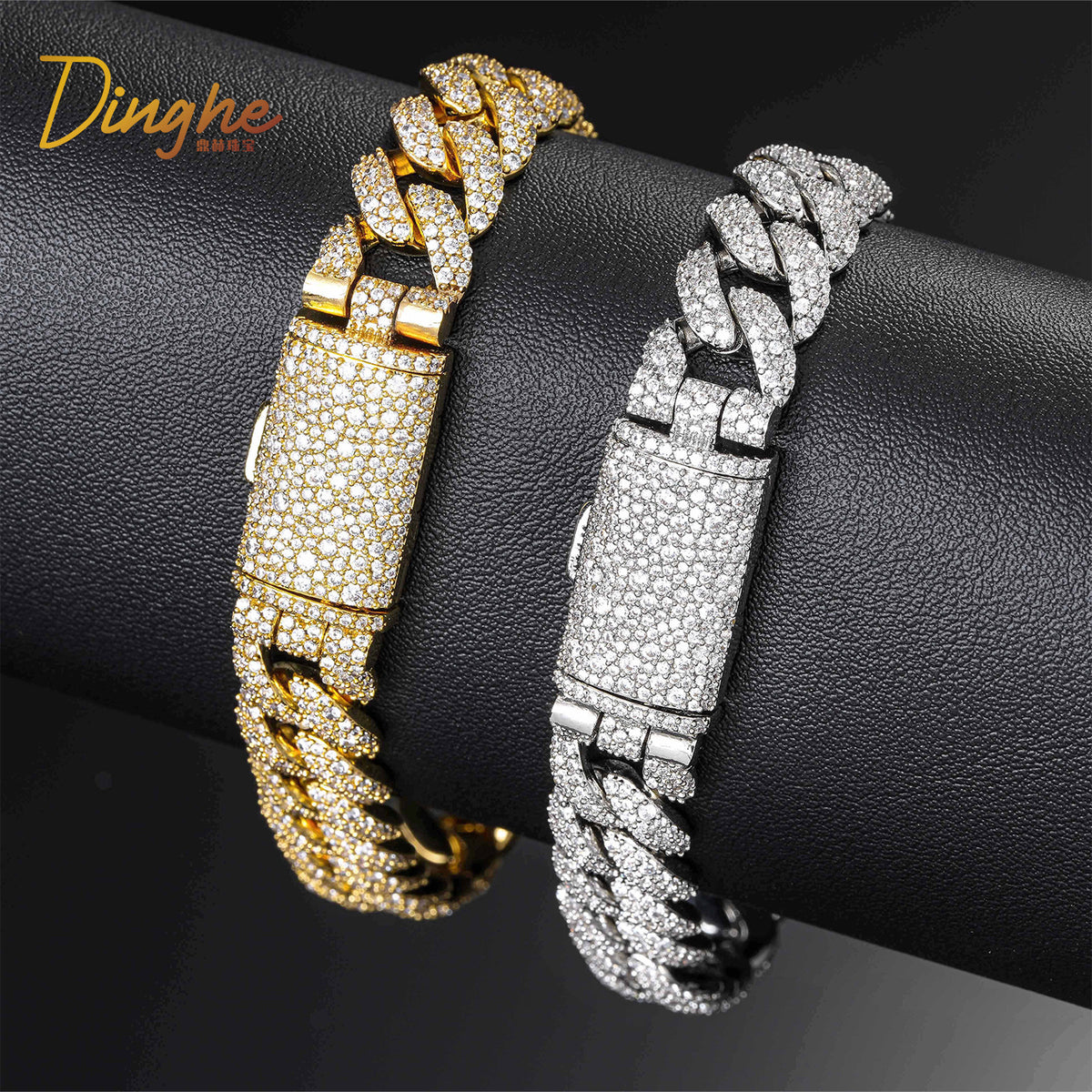12mm Cuban Link Cubic Zirconia Bracelet, Unisex Hip Hop Chain Bracelet, 7-9 Inch product image