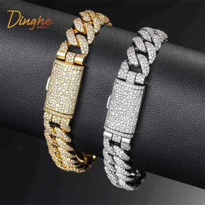 12mm Cuban Link Cubic Zirconia Bracelet, Unisex Hip Hop Chain Bracelet, 7-9 Inch