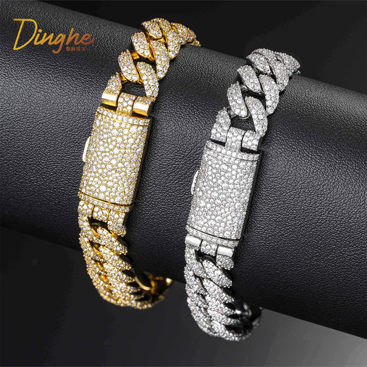 12mm Cuban Link Zircon Bracelet, Unisex Hip Hop Chain Bracelet, 7-9 Inch