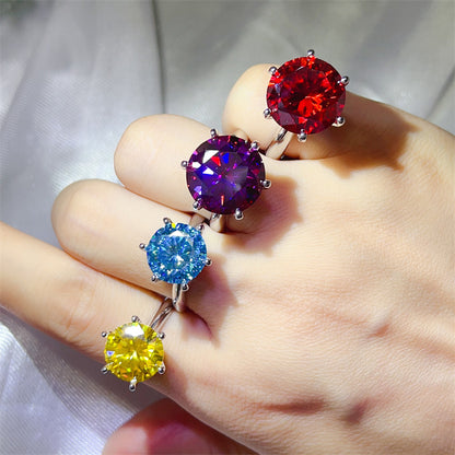 Color Moissanite Ring for Women, 5 Carat & 10 Carat Round Solitaire Engagement Ring