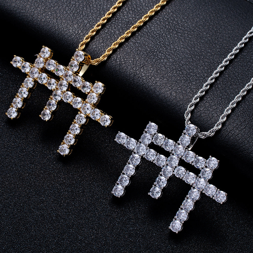 Hip Hop Light Luxury Cross Cubic Zirconia Pendant Necklace for Men and Women