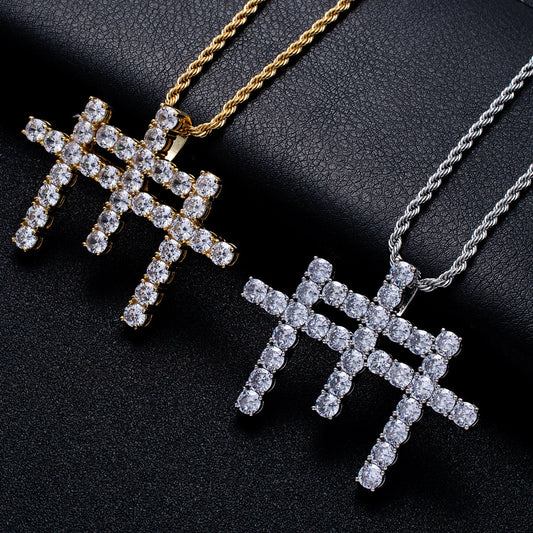 Hip Hop Light Luxury Cross Cubic Zirconia Pendant Necklace for Men and Women