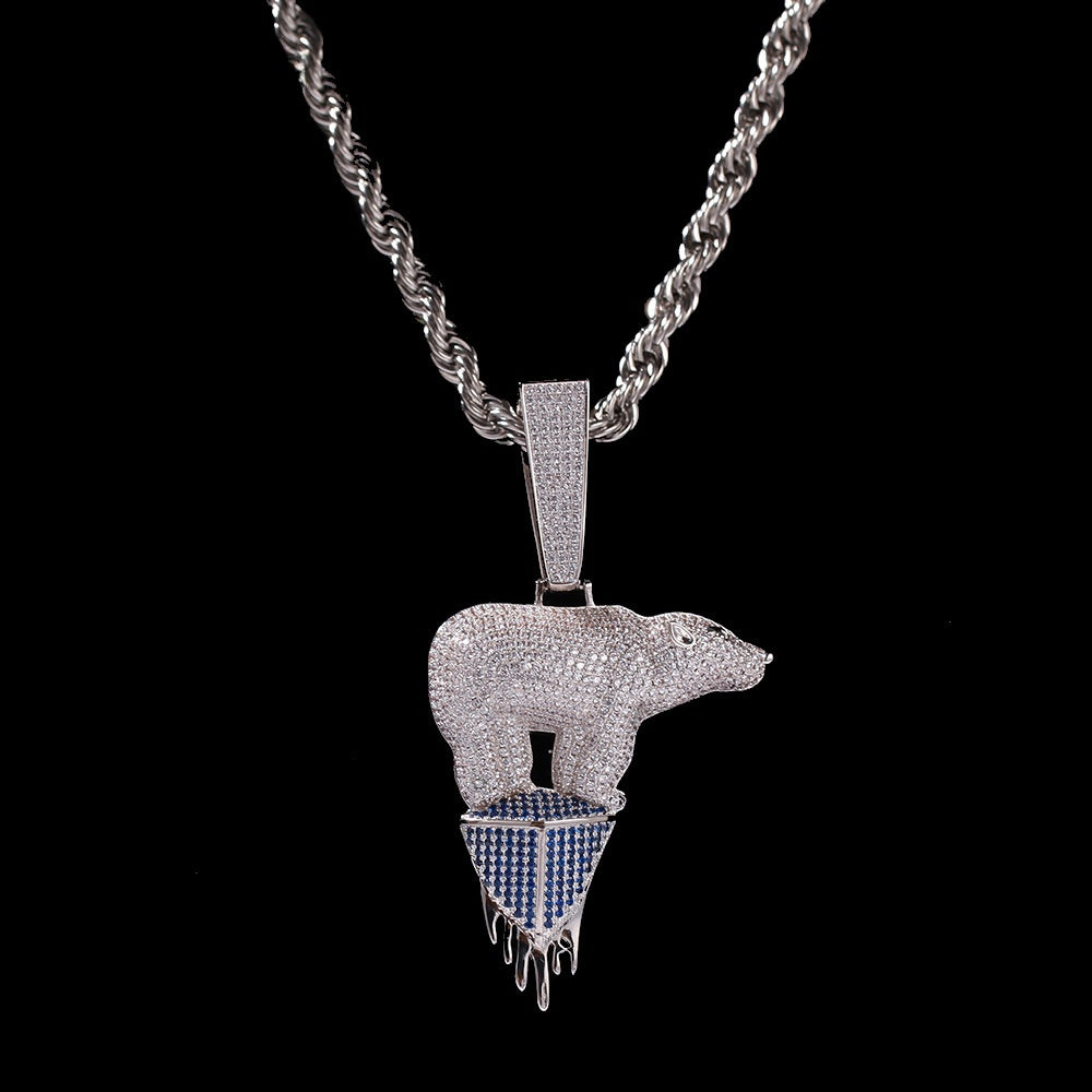 Iced Bear Pendant Necklace for Women - Cubic Zirconia Hip Hop Statement Chain in Gold or Silver Tone