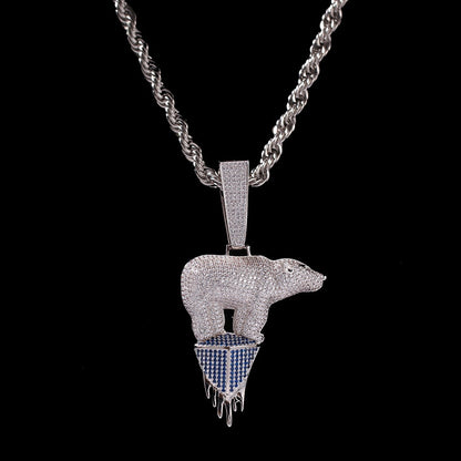 Iced Bear Pendant Necklace for Women - Cubic Zirconia Hip Hop Statement Chain in Gold or Silver Tone