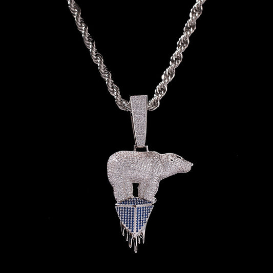 Iced Bear Pendant Necklace for Women - Cubic Zirconia Hip Hop Statement Chain in Gold or Silver Tone