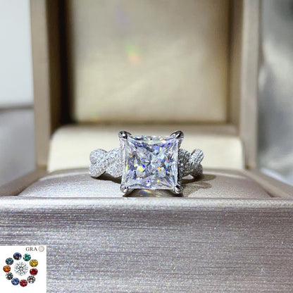 5 Carat Princess Cut Moissanite Ring for Women, Geometric Square Engagement Ring