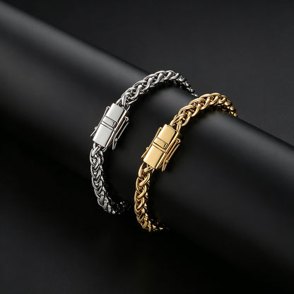 6 mm Polished Wheat Link Hip Hop Bracelet with Stainless steel Base - CHA487