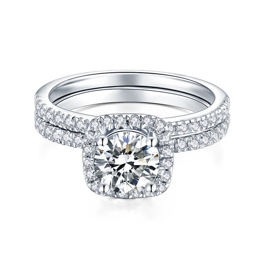 925 Silver 18K Gold Plated Moissanite Halo Ring, Double-Layer Square Cushion Ring product image