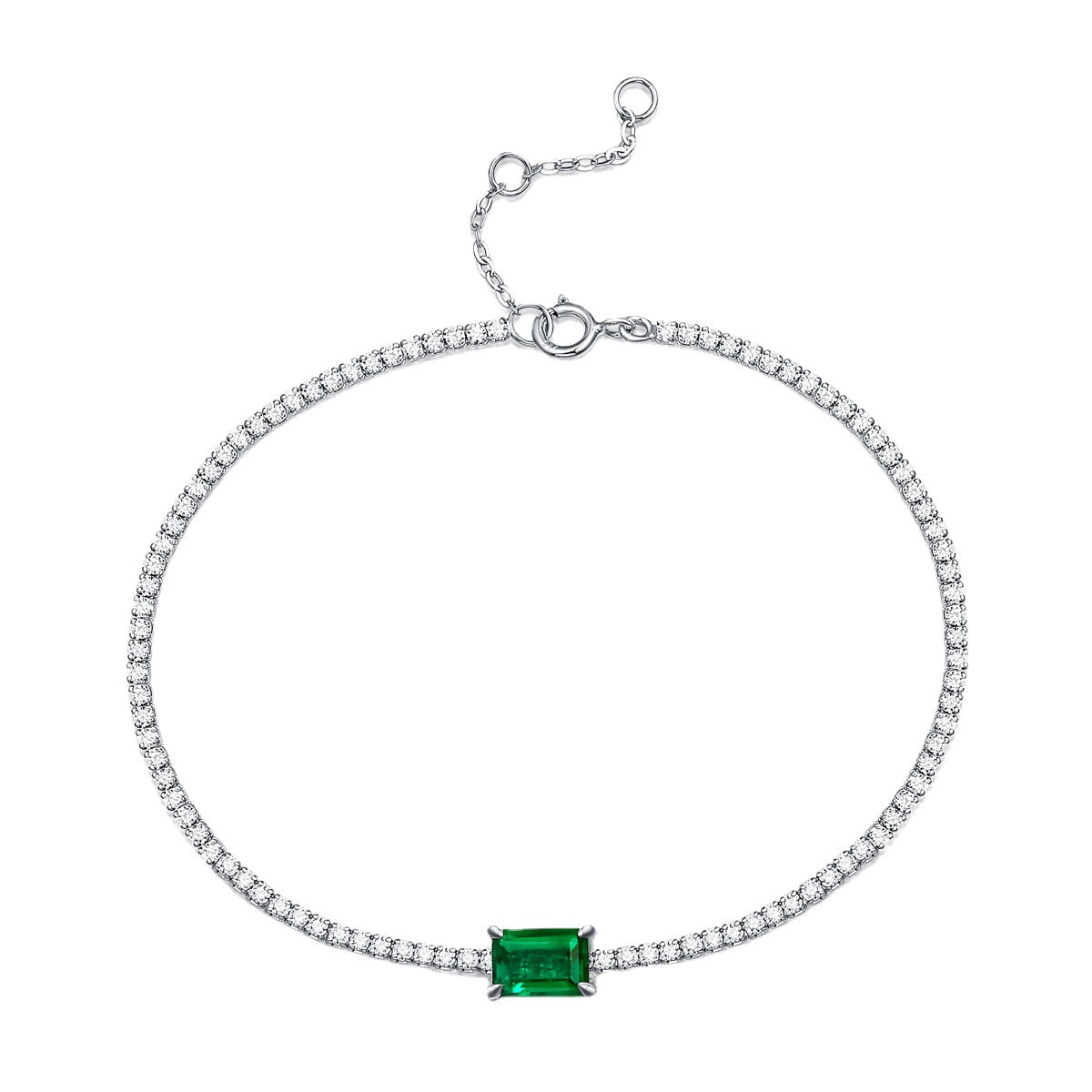 Lab-Grown Emerald Tennis Bracelet, S925 White Gold Plated Bracelet product image