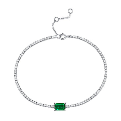 Lab-Grown Emerald Tennis Bracelet, S925 White Gold Plated Bracelet