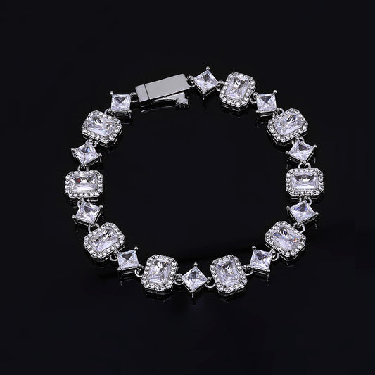 Round and Princess CZ Tennis Hip Hop Bracelet with Copper Base - CHA400 product image