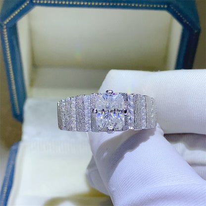 2 Carat Radiant Cut Moissanite Ring for Men in PT950, D Color VVS1 U-Shape Band