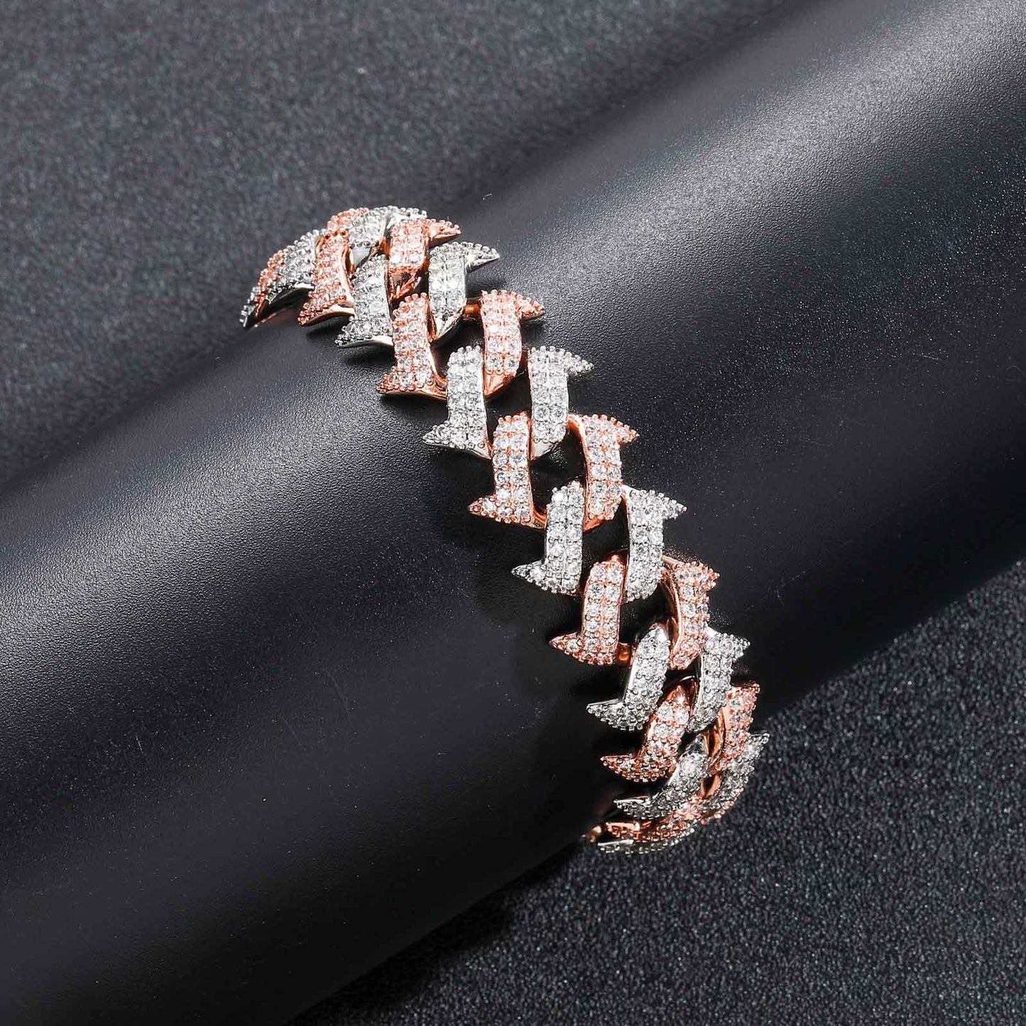 Hip Hop Cuban Link Thorn Spike Copper Bracelet for Men