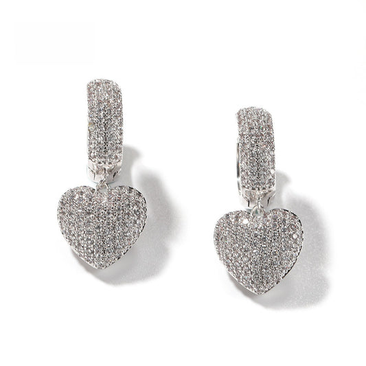 Unisex Heart Drop Earrings with Cubic Zirconia in Gold, Silver & Rose Gold