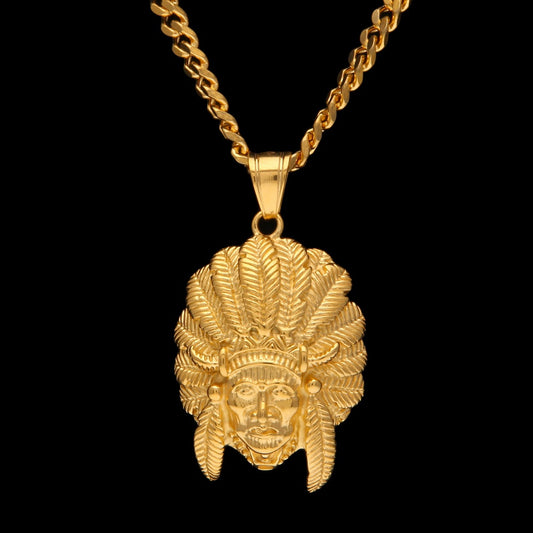 Gold Plated Stainless Steel Statement Pendant Necklace with 5mm Cuban Chain for Women & Men