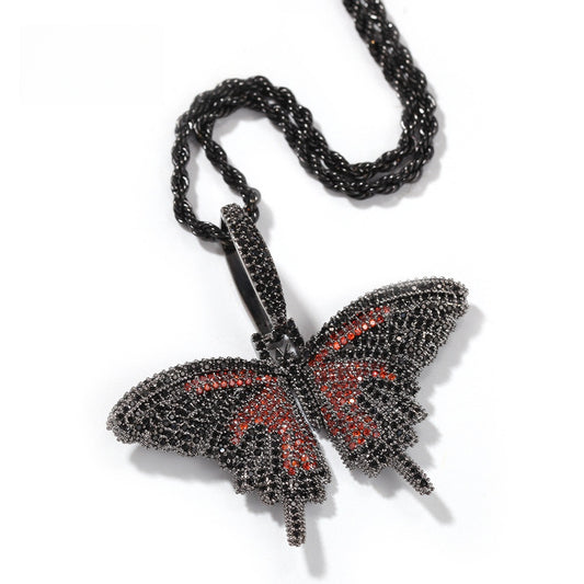 Black Butterfly Pendant Necklace with Cubic Zirconia for Women – Trendy Statement Chain in Red Black, Blue Black or Green Black