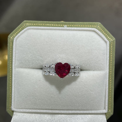 S925 Heart Ruby Ring for Women, Vintage Promise Ring