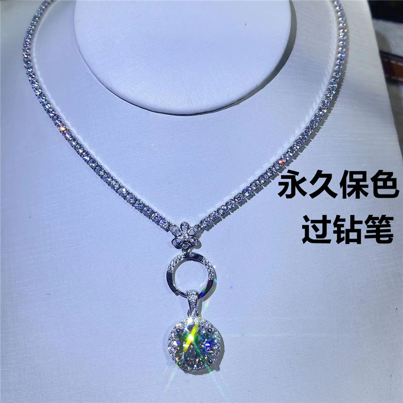 18K Gold Moissanite Pendant Necklace with Tennis Chain, Modern Minimal Drop Necklace product image