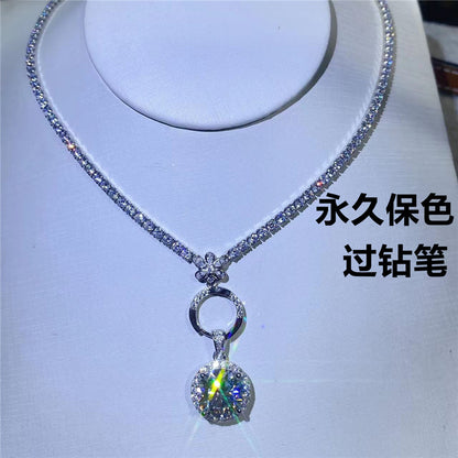 18K Gold Moissanite Pendant Necklace with Tennis Chain, Modern Minimal Drop Necklace