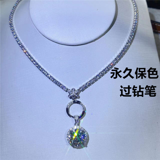 18K Gold Moissanite Pendant Necklace with Tennis Chain, Modern Minimal Drop Necklace