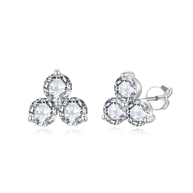 Three-Stone Moissanite Stud Earrings for Women, 18K Gold-Plated S925 product image