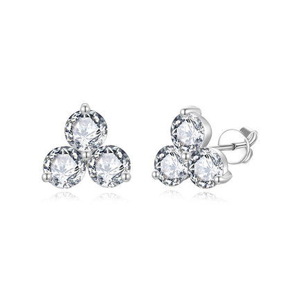 Three-Stone Moissanite Stud Earrings for Women, 18K Gold-Plated S925
