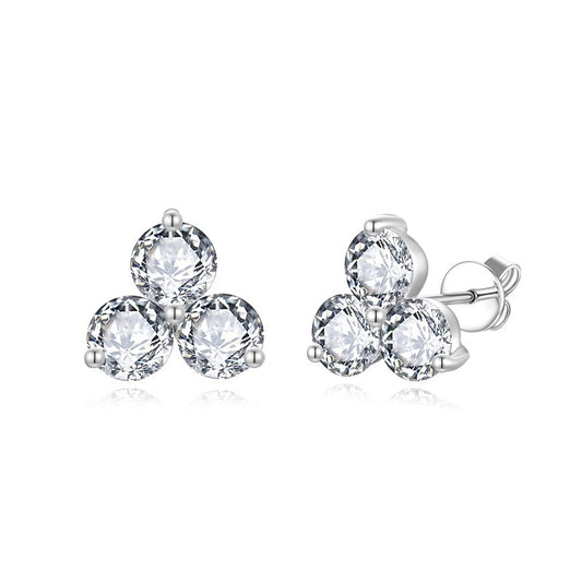 Three-Stone Moissanite Stud Earrings for Women, 18K Gold-Plated S925 product image