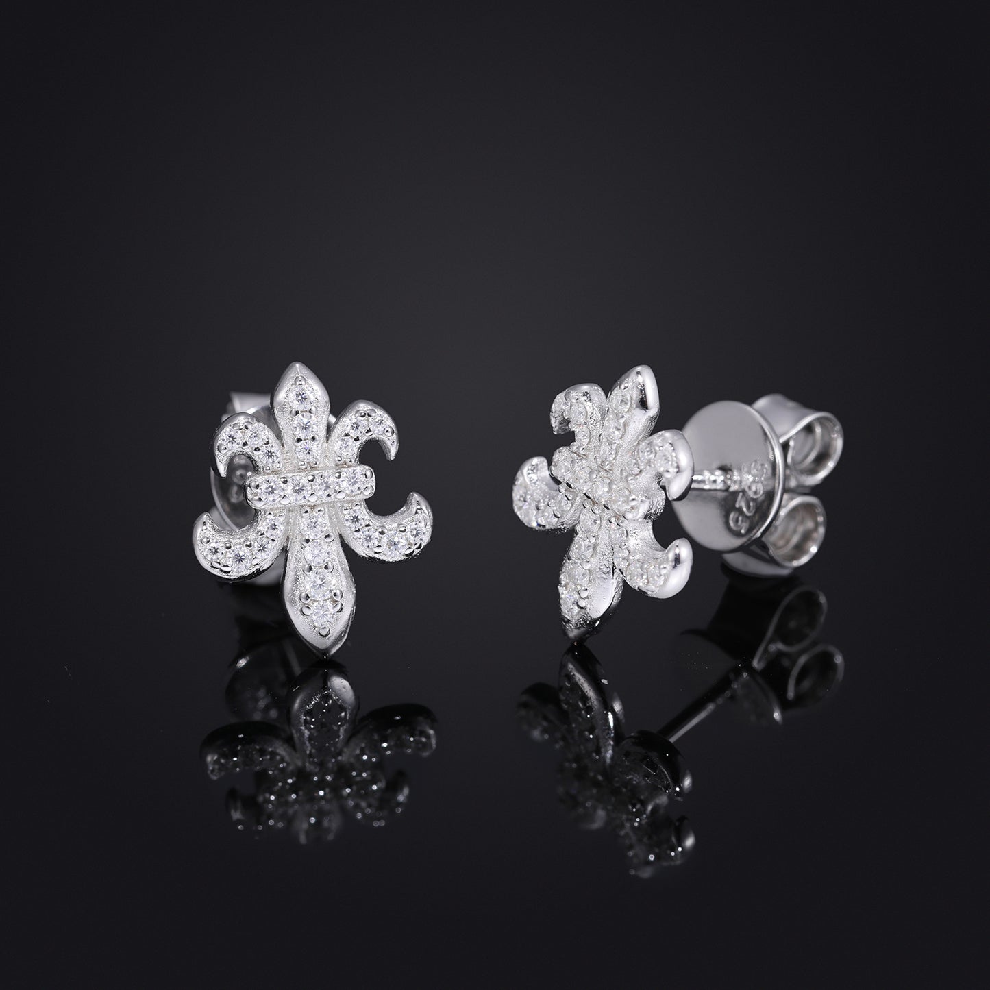 Moissanite Iris Flower Stud Earrings, S925 Sterling Silver, Unisex product image