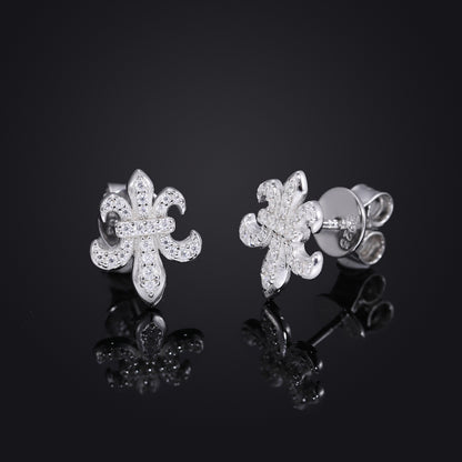 Moissanite Iris Flower Stud Earrings, S925 Sterling Silver, Unisex