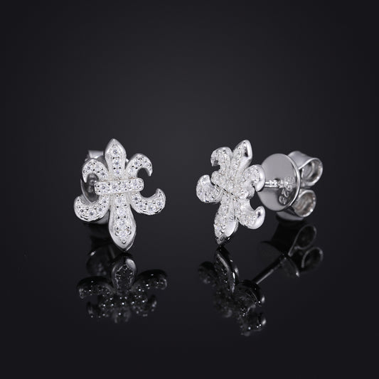 Moissanite Iris Flower Stud Earrings, S925 Sterling Silver, Unisex product image