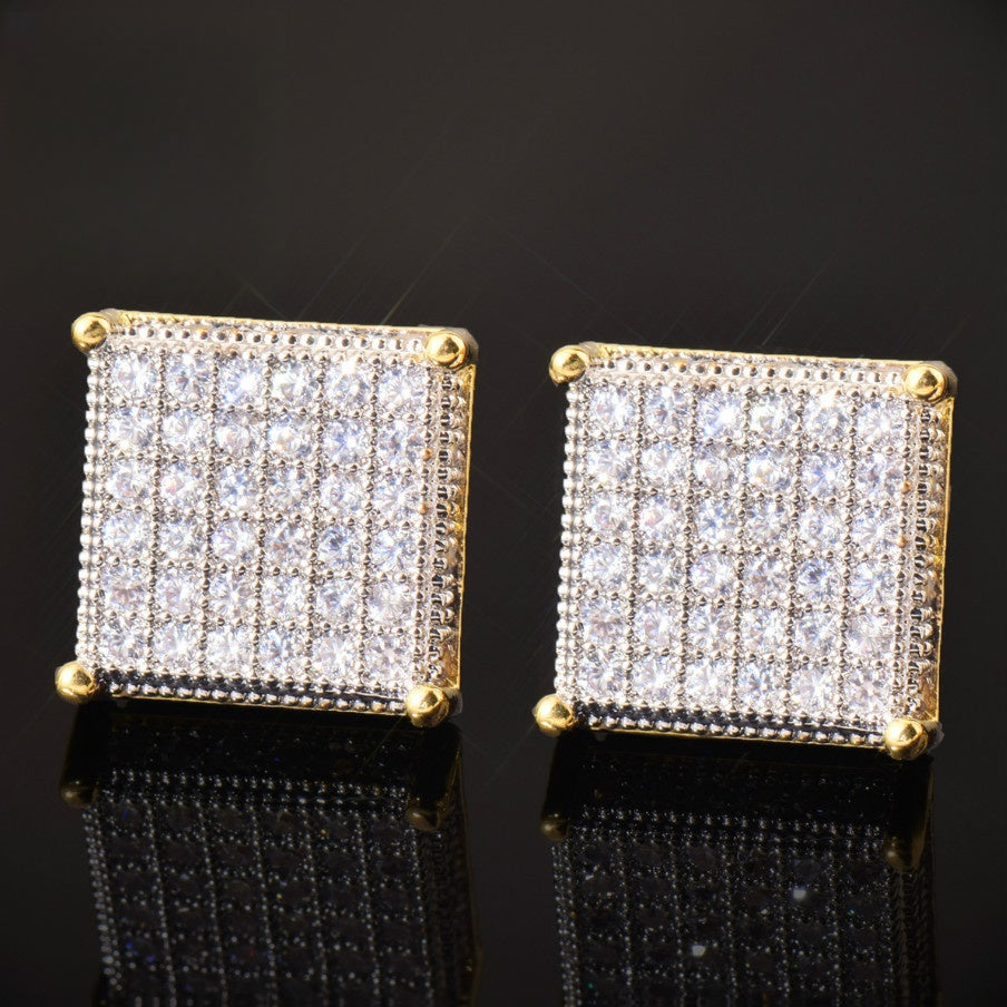 Square Iced Out Stud Earrings for Men Unisex Hip Hop Style
