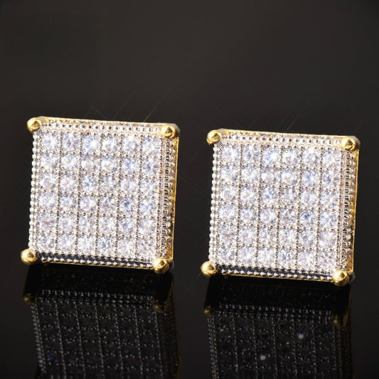 Square Iced Out Stud Earrings for Men Unisex Hip Hop Style