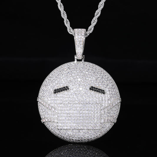 Emoji Face Hip Hop Pendant Necklace, Iced Out Zircon Charm, Rope Chain Style product image