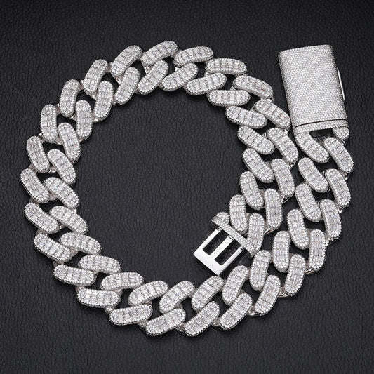 Iced Out Cuban Link Chain Necklace Bracelet - Geometric Round Cut Cubic Zirconia Hip Hop Jewelry for Men and Women product image
