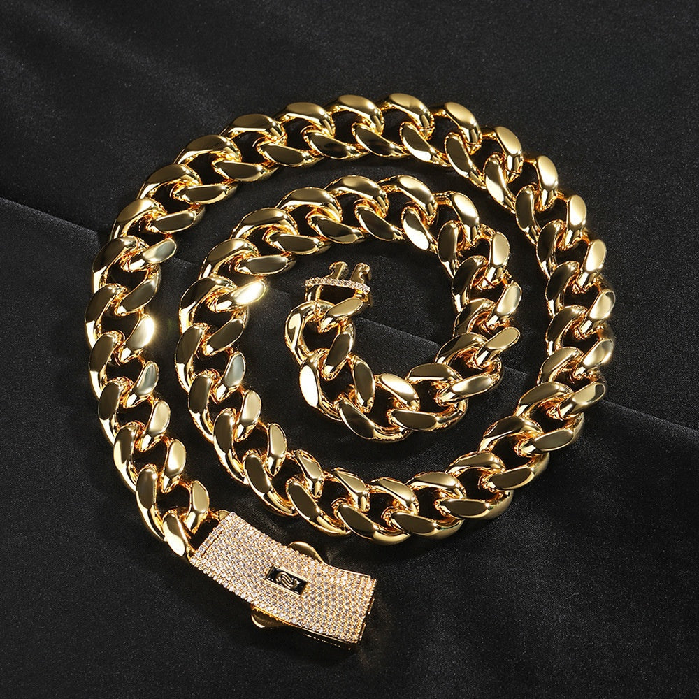 Unisex Stainless Steel Cuban Link Chain Necklace & Bracelet Set, Gold Plated or Silver Tone, 8MM 10MM 12MM 14MM product image