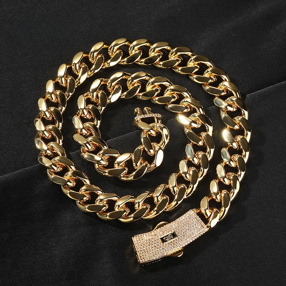 Unisex Stainless Steel Cuban Link Chain Necklace & Bracelet Set, Gold Plated or Silver Tone, 8MM 10MM 12MM 14MM