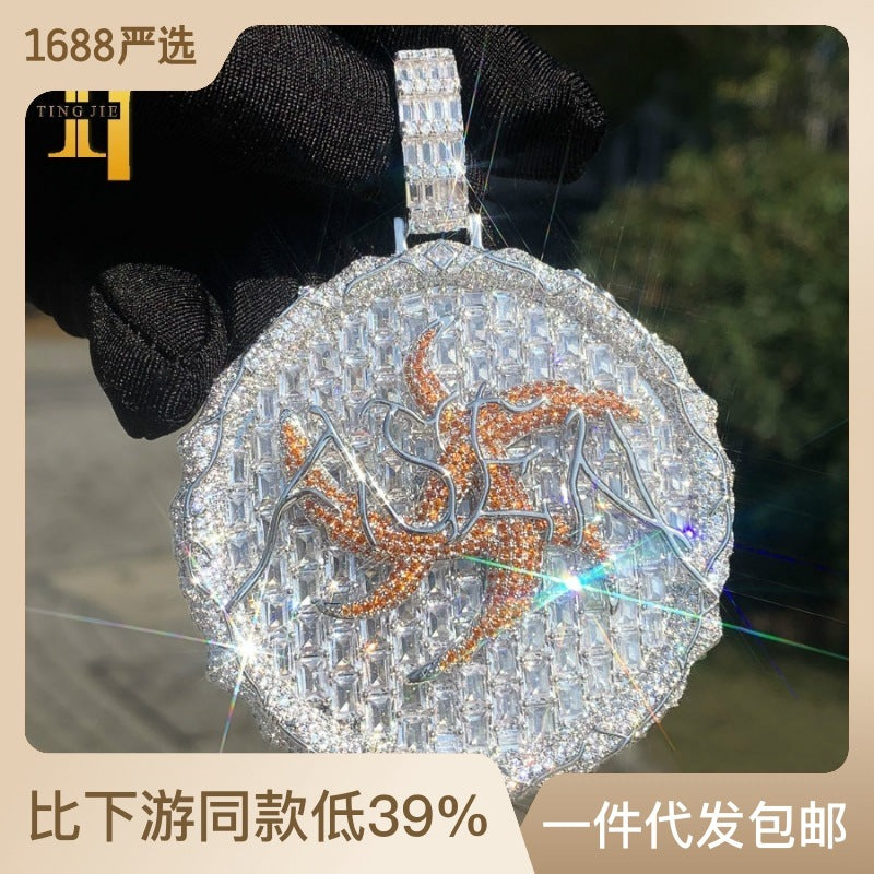 Iced Out Sun Pendant Necklace for Men