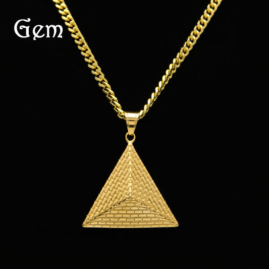 Gold Plated Stainless Steel Triangle Pendant Necklace with 5mm Cuban Chain - Hip Hop Statement Jewelry 2026