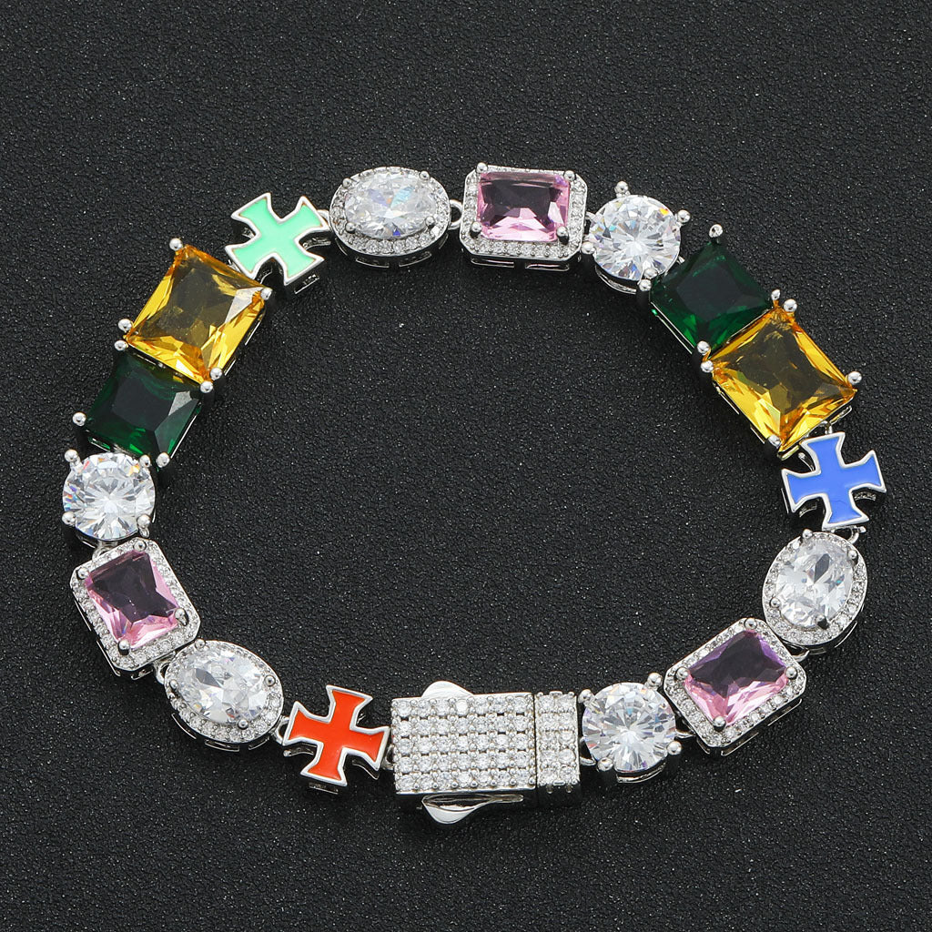 Cross Round Cubic Zirconia Bracelet for Men