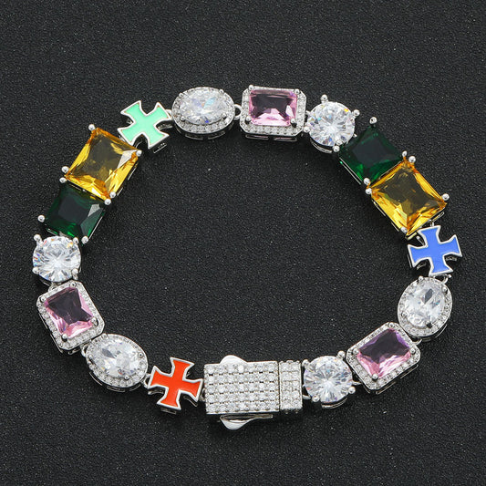 Cross Round Cubic Zirconia Bracelet for Men
