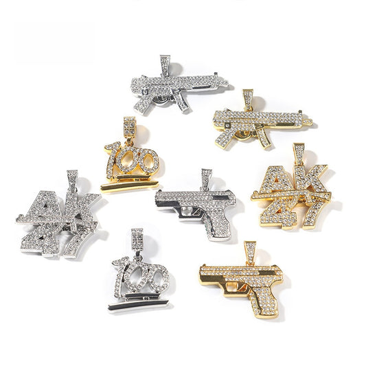 Iced Out Hip Hop Pendant Necklace with 24 Inch Twist Chain - Gold & Silver Tone Statement Charm