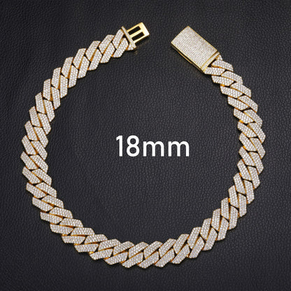 18mm Iced Out Moissanite Cuban Link Chain Necklace Bracelet for Men and Women