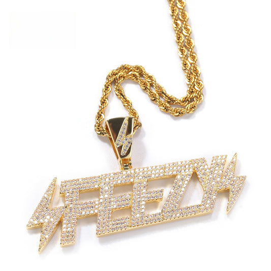 Iced Out English Letter Pendant Necklace for Women & Men - Cubic Zirconia Hip Hop Statement Chain in Gold Plated or Silver Plated