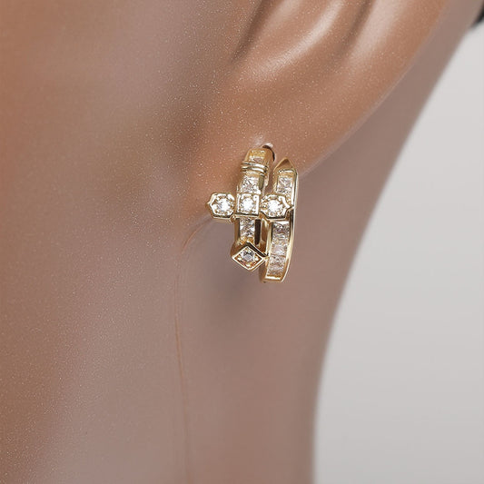 Asymmetrical Cubic Zirconia Hoop Earrings for Women & Men – Trendy Gold Tone Copper Statement Earrings