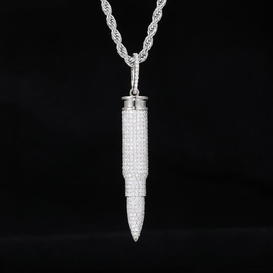 Pavé Bullet Pendant Necklace, Zircon Rope Chain Hip Hop Pendant, White/Yellow Tone product image
